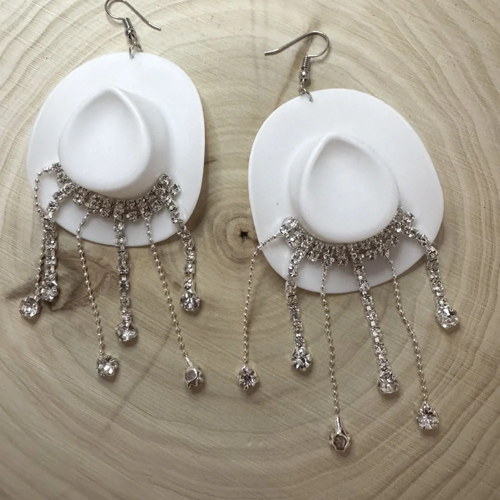 Rhinestone Cowboy hat earrings - Picture 3 of 3